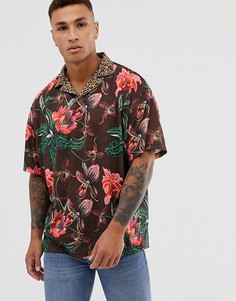 Oversize-поло с цветочным принтом и контрастным отложным воротником ASOS DESIGN-Мульти