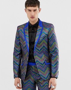 Жаккардовый приталенный пиджак с зигзагообразным узором ASOS EDITION-Синий
