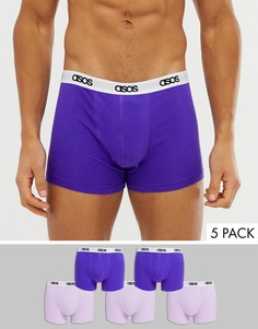 Набор из 5 фиолетовых боксеров-брифов с фирменным поясом ASOS DESIGN - Скидка-Фиолетовый