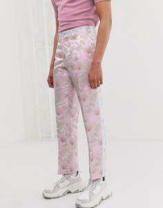 Жаккардовые брюки слим с цветочным рисунком и вставками ASOS EDITION-Розовый