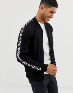 Черный трикотажный бомбер с отделкой фирменной лентой HUGO Dacido