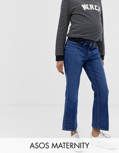 Темно-синие укороченные расклешенные джинсы со вставкой для живота ASOS DESIGN Maternity - Egerton-Синий