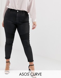 Черные джинсы с завышенной талией и байкерской отделкой на коленях ASOS DESIGN Curve Ridley-Черный
