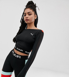 Кроп-топ с длинными рукавами и отделкой на спине Puma эксклюзивно для ASOS-Черный