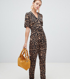 Комбинезон с леопардовым принтом и запахом New Look-Коричневый