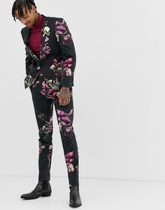 Супероблегающие брюки с цветочным принтом Twisted Tailor-Черный
