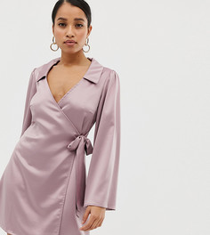 Атласное платье с запахом Fashion Union Petite-Фиолетовый