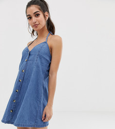 Джинсовое платье мини с пуговицами ASOS DESIGN Petite-Синий