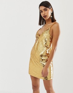 Платье мини с пайетками ASOS DESIGN-Золотой