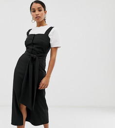 Платье миди на пуговицах с квадратным вырезом и поясом Fashion Union Petite-Черный