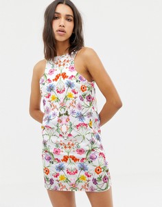 Платье мини с халтером и цветочным принтом Love-Мульти