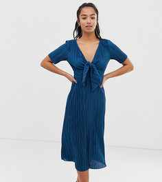 Плиссированное чайное платье ASOS DESIGN Petite-Синий