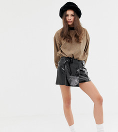 Лакированная виниловая юбка на пуговицах Bershka-Черный