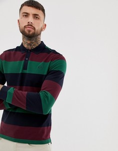 Поло темно-синего цвета в полоску с длинными рукавами и логотипом Fred Perry-Темно-синий