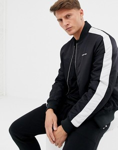 Черный атласный бомбер с полосой и логотипом Calvin Klein-Темно-синий