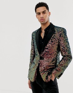 Черный бархатный приталенный блейзер с пайетками ASOS EDITION
