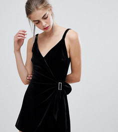 Бархатный ромпер с пряжкой и отделкой Bershka-Черный