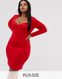 Платье с вырезом сердечком и длинными рукавами Club L Plus-Красный