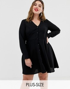 Свободное платье на пуговицах с длинными рукавами Vero Moda Curve-Черный