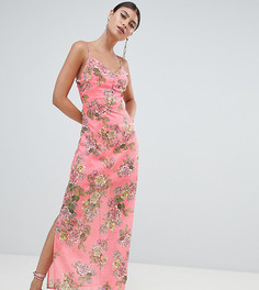 Шифоновое платье макси с цветочным принтом и боковым разрезом Missguided-Розовый