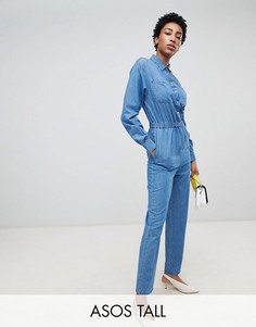 Синий джинсовый комбинезон в стиле милитари ASOS DESIGN Tall