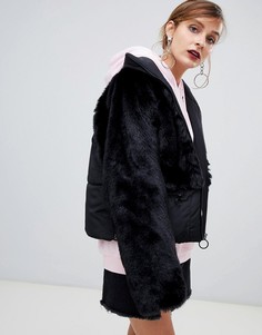 Дутая куртка со вставками из искусственного меха Story Of Lola-Черный