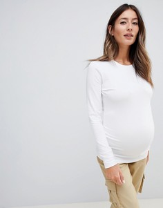 Белый лонгслив с круглым вырезом и сборками ASOS DESIGN Maternity