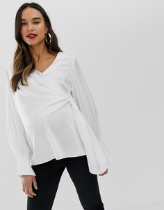 Лонгслив с V-образным вырезом, драпировкой спереди и манжетами ASOS DESIGN Maternity-Черный