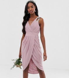 Эксклюзивное розовое платье миди для подружки невесты с запахом TFNC Tall-Розовый