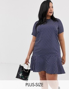 Платье в горошек с заниженной линией талии AX Paris Plus-Темно-синий