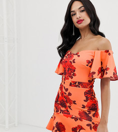 Эксклюзивное платье мини с цветочным принтом и оборкой True Violet-Мульти