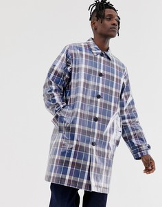 Темно-синий блестящий тренч в клетку ASOS DESIGN