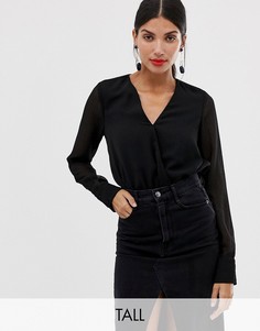 Черное фактурное боди с запахом Vero Moda Tall-Черный