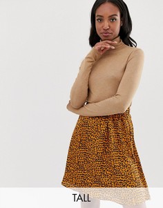 Короткая расклешенная юбка с леопардовым принтом Y.A.S Tall Leo-Коричневый