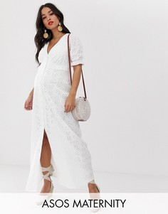 Чайное платье макси с вышивкой ришелье ASOS DESIGN Maternity-Белый