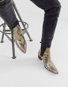 Ботинки на кубинском каблуке с эффектом змеиной кожи золотистого цвета Jeffery West Sylvian-Золотой