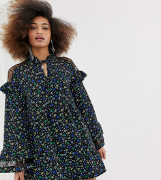 Свободное платье с цветочным принтом и кружевной вставкой COLLUSION-Мульти