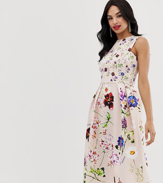 Эксклюзивное приталенное платье миди с цветочным принтом True Violet-Мульти