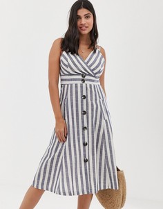 Платье миди в полоску с пуговицами QED London-Мульти