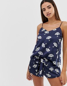 Сорочка с принтом вееров Diane Houston-Темно-синий