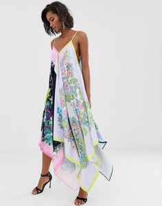 Атласное платье миди на бретельках с платочным принтом ASOS EDITION-Мульти