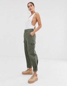 Саржевые брюки в стиле милитари ASOS DESIGN-Зеленый
