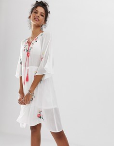 Платье миди с цветочной вышивкой En Crème-Белый