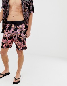 Розовые шорты для плавания с цветочным принтом Volcom Fauna-Черный