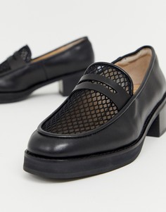Черные лоферы на каблуке и толстой подошве с плетеной отделкой E8 by Miista-Черный Eeight