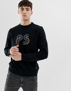 Черный свитшот с круглым вырезом и прорезиненным логотипом PS Paul Smith