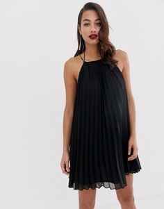 Плиссированое платье-трапеция мини со шнуровкой на спине ASOS DESIGN-Черный