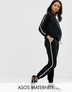 Спортивный костюм с контрастной окантовкой из свитшота и базовых джоггеров с посадкой под животом и завязкой ASOS DESIGN Maternity-Черный
