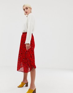 Плиссированная юбка с абстрактным леопардовым принтом Selected Femme-Красный