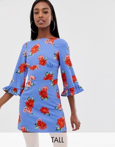 Чайное платье миди с цветочным принтом Fashion Union Tall-Синий